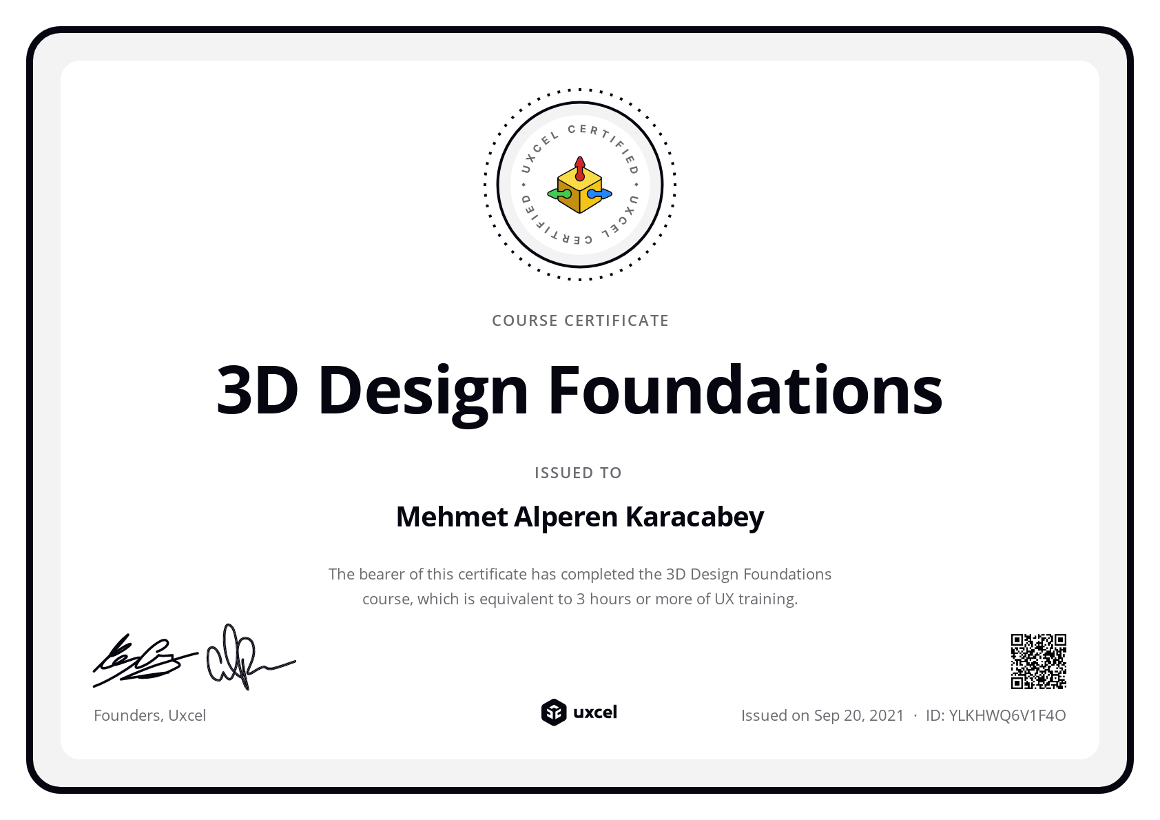 Mehmet Alperen Karacabey's certificate